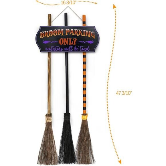 Halloween Decorations - Halloween Decor - Broom Parking Sign with 3 Wooden - Picture 2 of 7